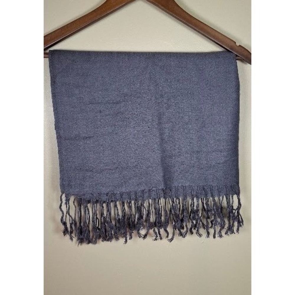 Pashmina Silk Blend Scarf Charcoal Gray Fringed Wrap Shawl 70% Pashmina 30% Silk